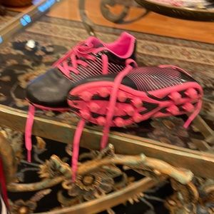 Girls black and pink soccer cleats